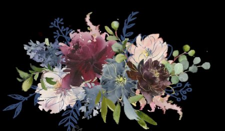 手绘植物组合花朵婚礼素材