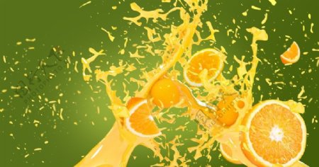 绿色液体飞溅起的橘子