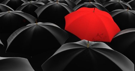 黑色撑起的伞中红色伞背景