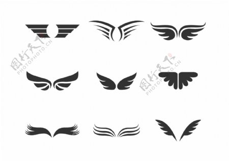手绘黑色翅膀装饰图案元素