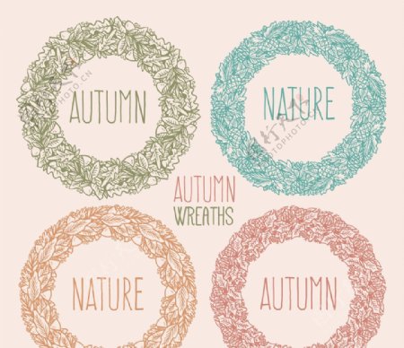手工绘制的秋天装饰花环