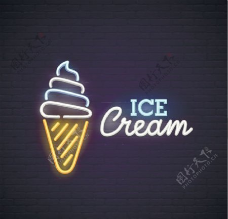 冰淇淋甜筒霓虹灯图标