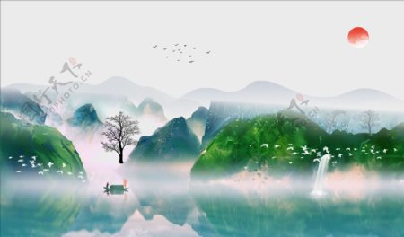 中式山水画背景