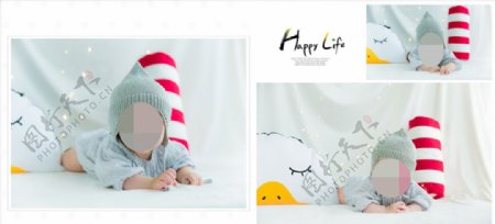 淡蓝色宝宝儿童生日照相册模板