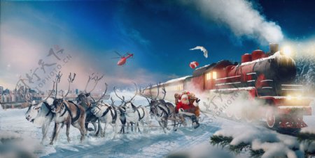 圣诞佳节之圣诞老人麋鹿漫步雪地