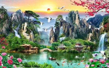 中式山水风景背景墙