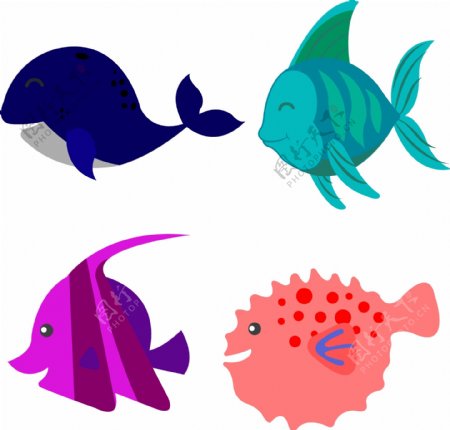 卡通海鱼热带鱼服装图案印花