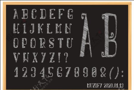 黑板手绘效果26英文字母