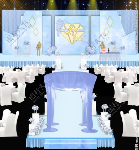 天蓝色婚礼舞台区设计效果图