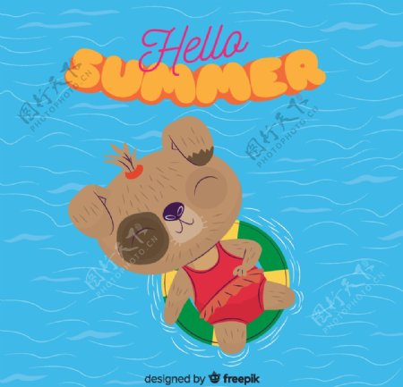 卡通夏季海上度假熊矢量图