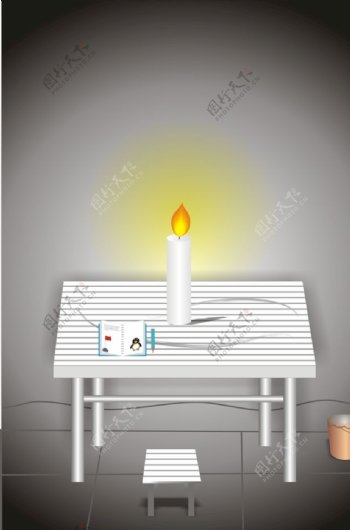 私人房布置桌凳笔蜡烛