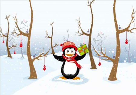 雪地企鹅卡通设计素材背景