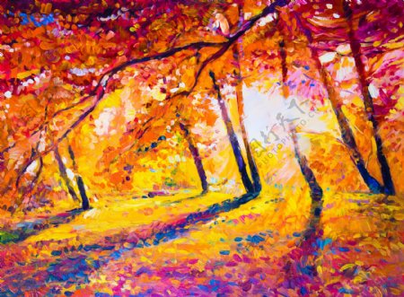 秋天树林油画