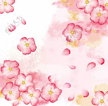 粉红花香水彩画