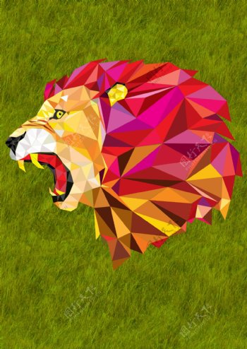 图形拼接色块动物狮子