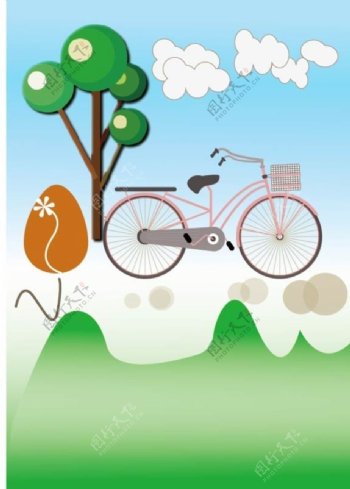 自行车小树彩蛋云朵