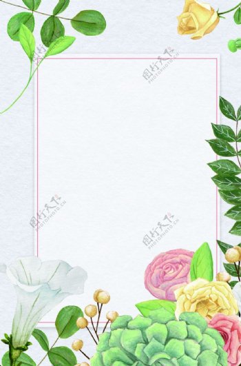 绿色手绘花卉边框背景