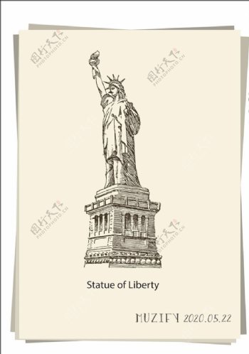 美国自由女神像素描画