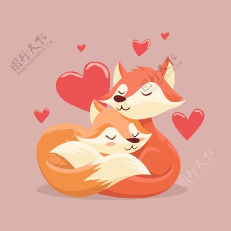情侣狐狸设计矢量素材