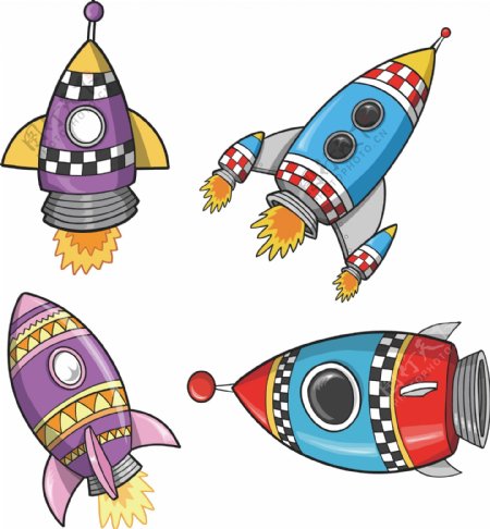 手绘卡通火箭儿童宇宙太空飞船