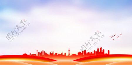 红色城市线条天空标语背景素材