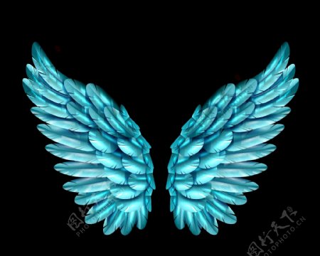 青色质感翅膀插画素材