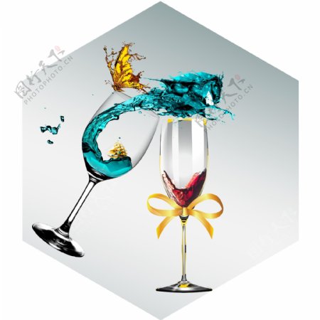 新中式玻璃酒杯金色蝴蝶装饰画