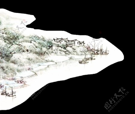 中国风山水水墨画插画背景素材