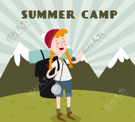 夏季野营的背包女子图片