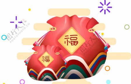 钱袋福字复古传统背景素材图片
