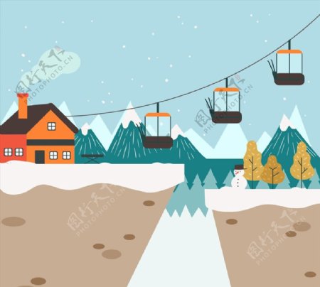 彩绘冬季滑雪场图片