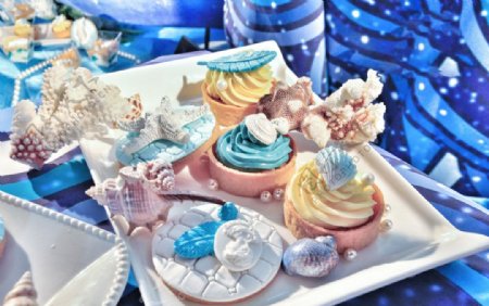 蓝色主题甜品图片