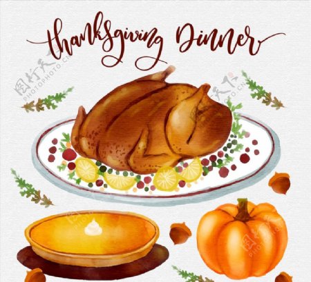 水彩绘感恩节食物图片