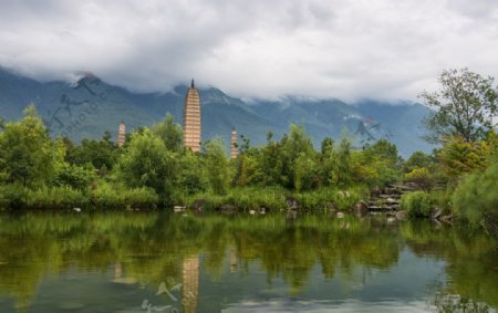 高塔自然风景旅行背景海报素材图片