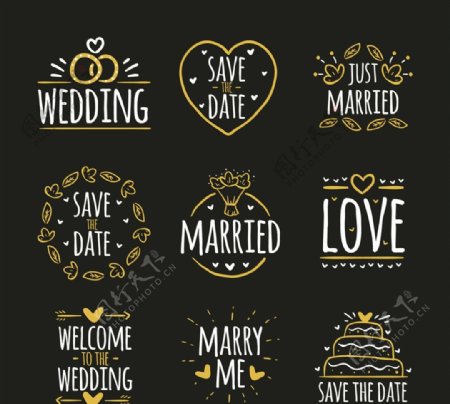 金色婚礼标签图片