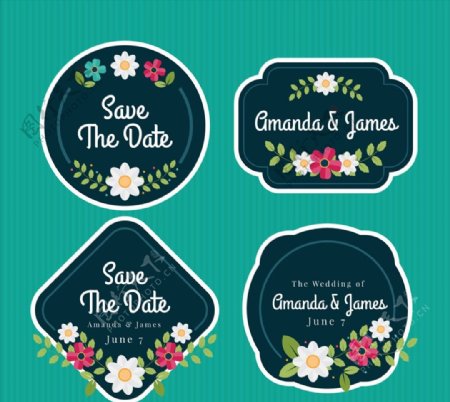 创意花卉婚礼标签图片