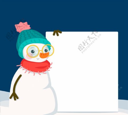 扶空白纸板的雪人图片