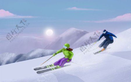 滑雪漫画图片