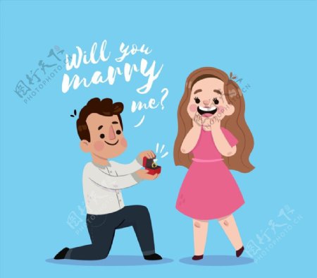 卡通求婚的男女图片