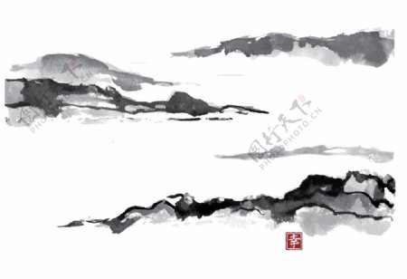 中国风墨色手绘山峰图片