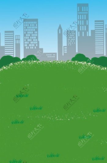 卡通草地风景城市图片
