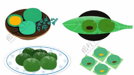 手绘青团清明团子图片