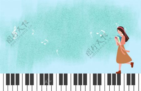 钢琴少女音乐背景海报素材图片