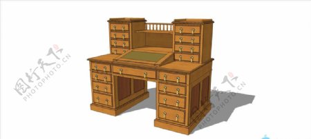 SU木质办公桌模型图片
