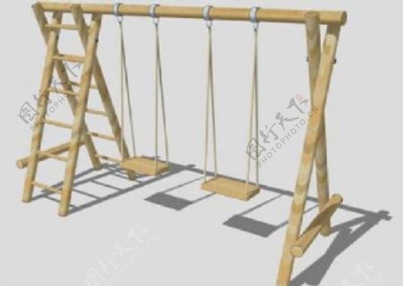 一体式木架梯秋千SU模型图片