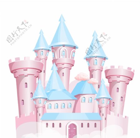 蓝粉色马卡龙卡通城堡婚礼素材图片