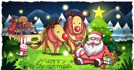 圣诞麋鹿插画海报图片